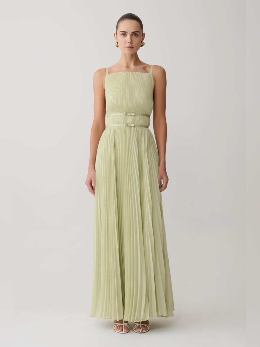 NWT MESHKI Clarisse Pleated Maxi Dress in Sage Green - S